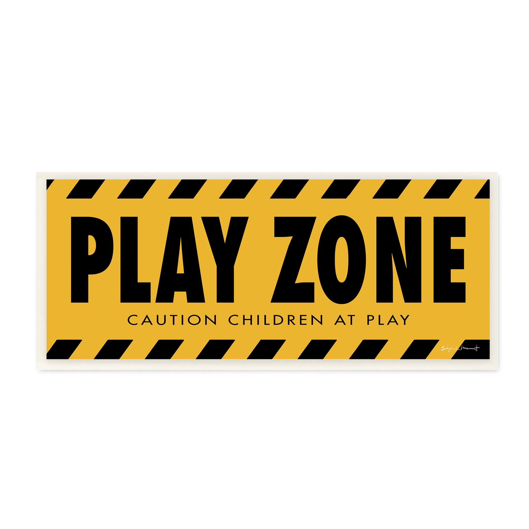 Stupell Industries Play Zone Caution Children Construction Sign Yellow Black, 7" x 17"